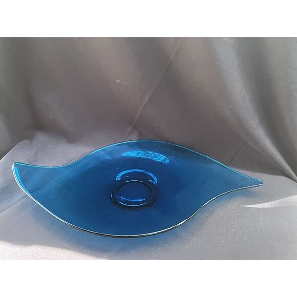 Viking Glass EPIC BLUENIQUE Platter Freeform Atomic Oblong Console Bowl Blue 19" - Picture 2 of 8